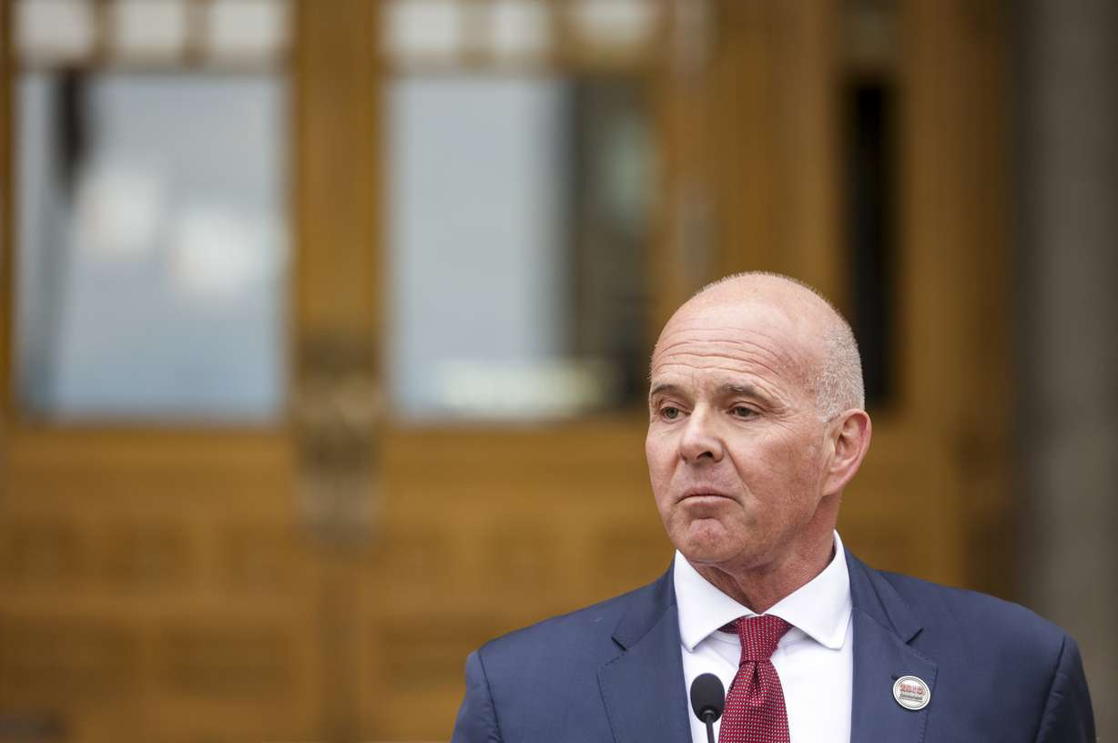 Carlos Braceras, executive director of the Utah Department of Transportation, urges Utahns to drive with caution after a recent increase in auto-pedestrian deaths during a press conference at the City-County Building in Salt Lake City on Thursday.