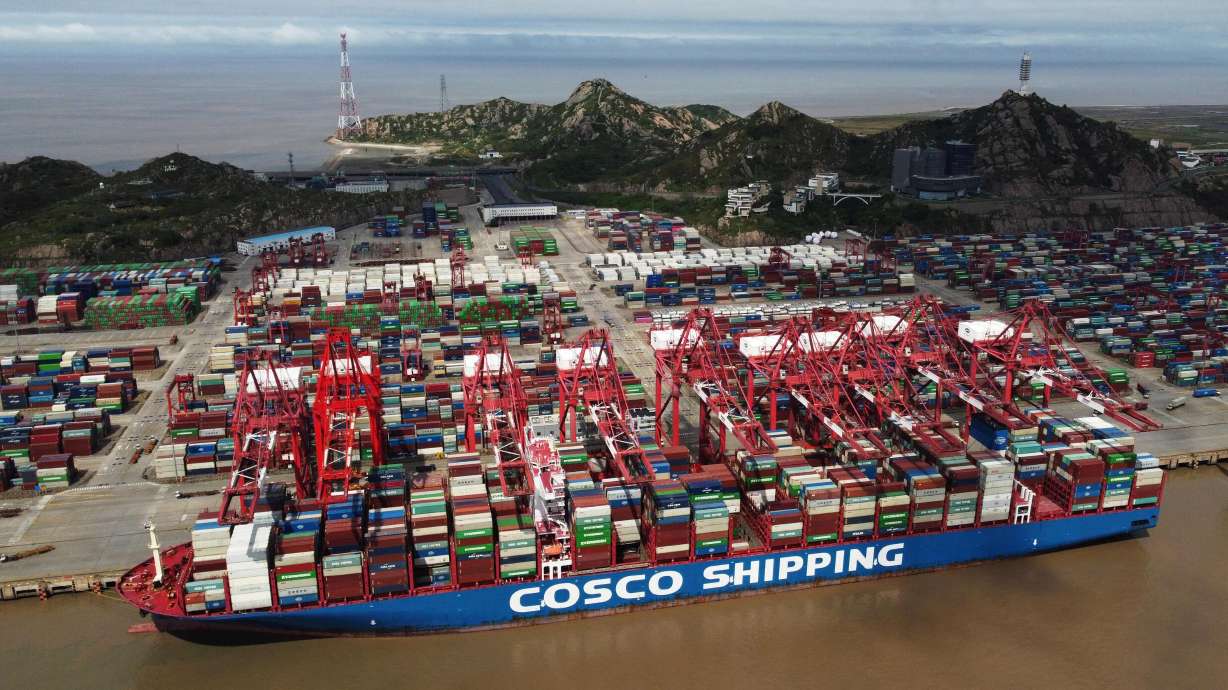 A Cosco Shipping container ship is seen at the Yangshan Deep Water Port amid the coronavirus disease outbreak in Shanghai, China on April 24.