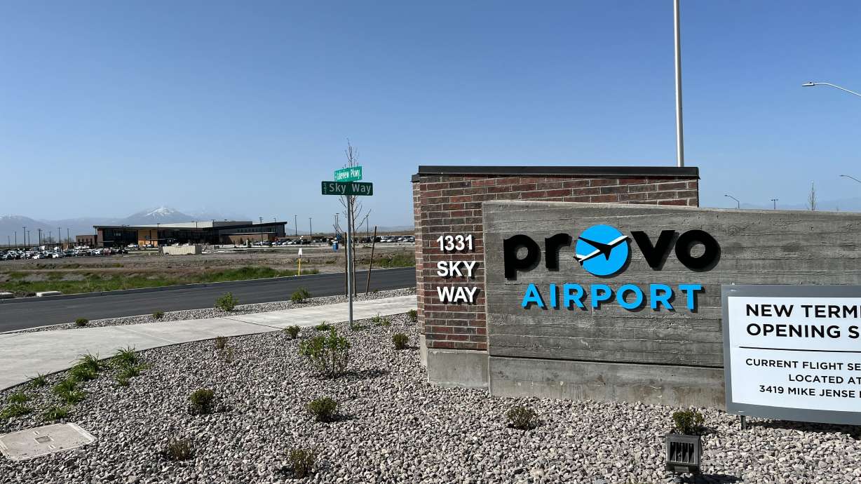 The exterior of the new Provo Airport terminal is seen May 6, 2022. A Utah County man is charged with insurance fraud after investigators found an airplane, the man said was stolen, at a small airfield in Nevada.