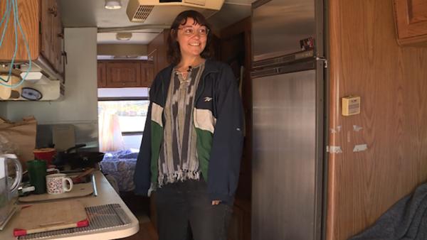 Moab resident Mathea Tenwalde talks to KSL inside the 1980s RV she's living in as Moab faces a housing crisis.