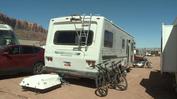 Mathea Tenwalde and her partner Micha Chirug recently bought a 1980s RV that they live in with their dog Lentil in Moab.