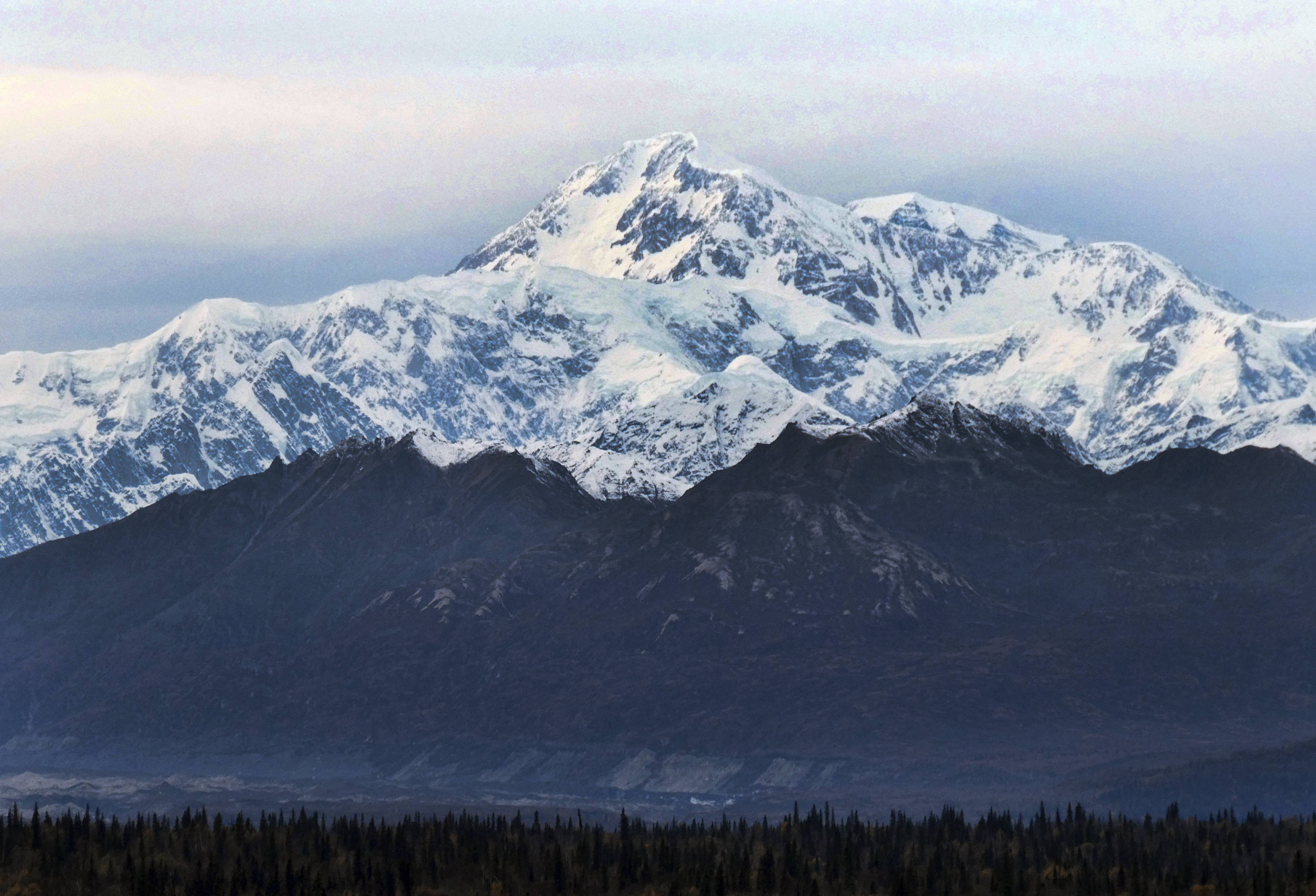 FILE - In this Oct. 1, 2017, photo, North America's tallest peak, Denali, is seen from a turnout in Denali State Park, Alaska. National park rangers in Alaska on Friday, May 6, 2022, resumed an aerial search for the year's first registered climber on North America's tallest peak after he didn't check in with a friend. 