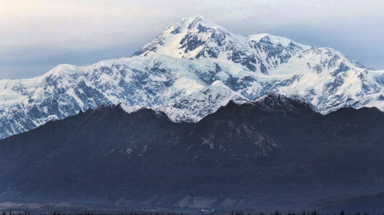 FILE - In this Oct. 1, 2017, photo, North America's tallest peak, Denali, is seen from a turnout in Denali State Park, Alaska. National park rangers in Alaska on Friday, May 6, 2022, resumed an aerial search for the year's first registered climber on North America's tallest peak after he didn't check in with a friend.