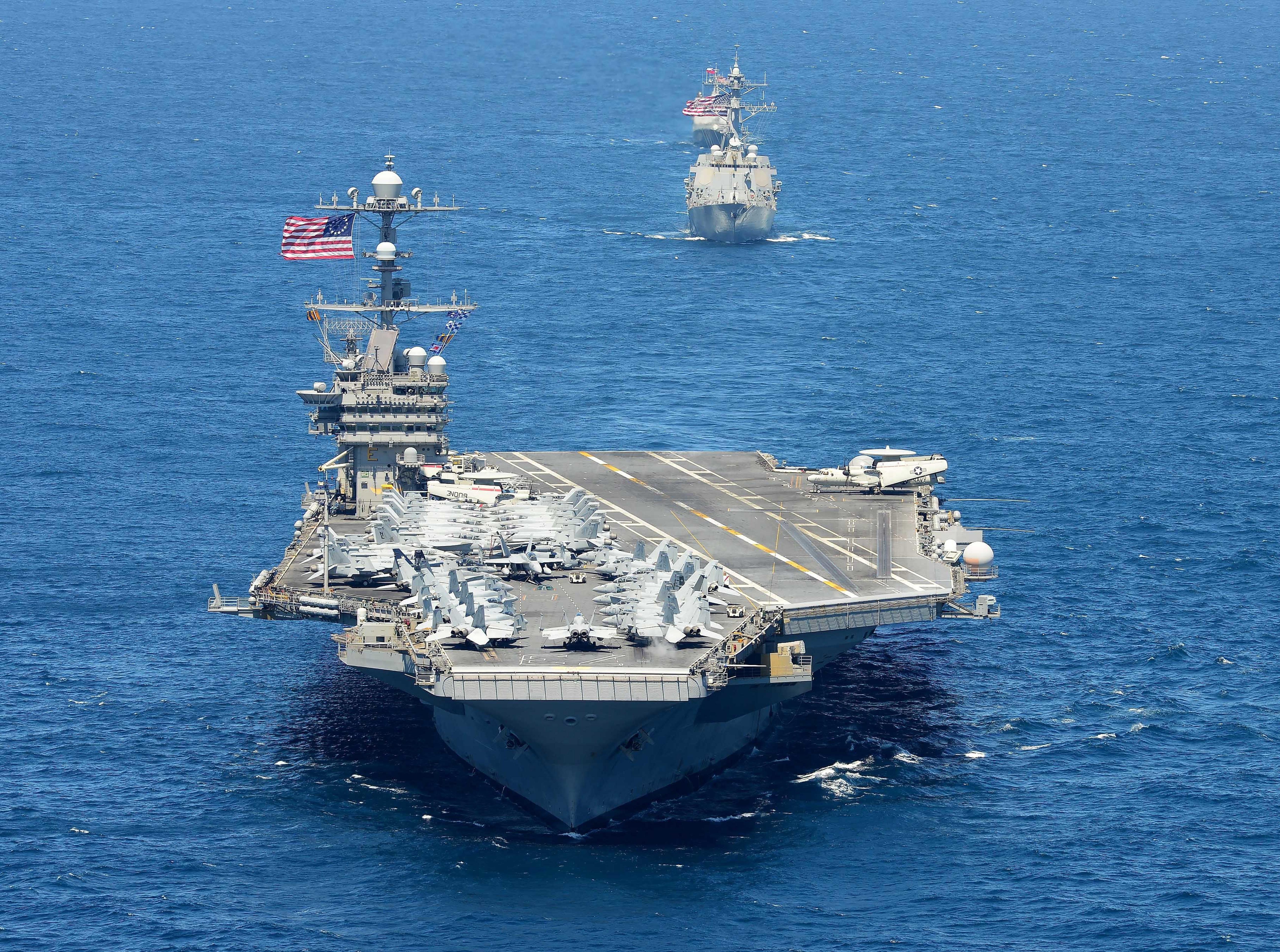 Twelve current and former crew members of the USS George Washington, seen here in 2015 off the coast of Chile, painted a disturbing picture of a ship with myriad issues. Three crewmen of the ship died by suicide in one in April. 
