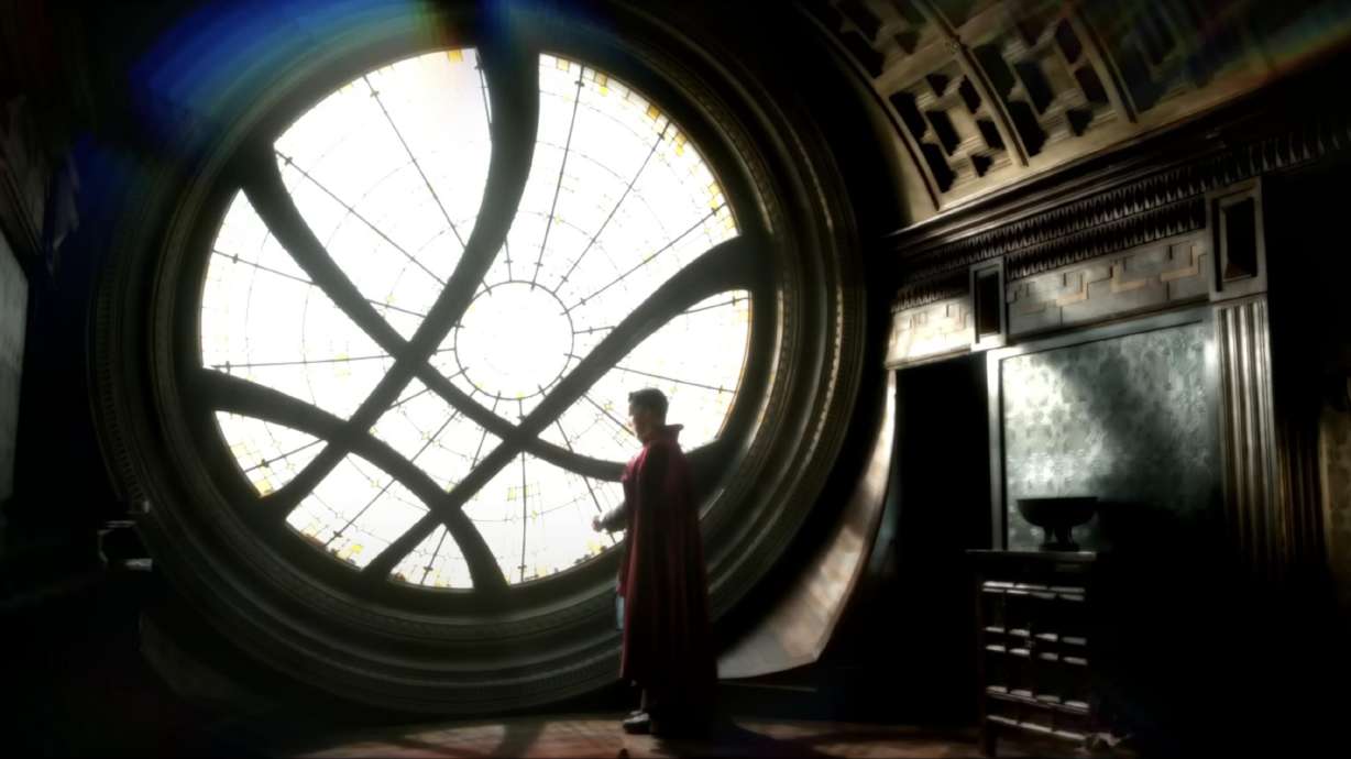 Dr. Strange, played by Benedict Cumberbatch, stands in the secret sanctum during the trailer of "Dr. Strange and the Multiverse of Madness."