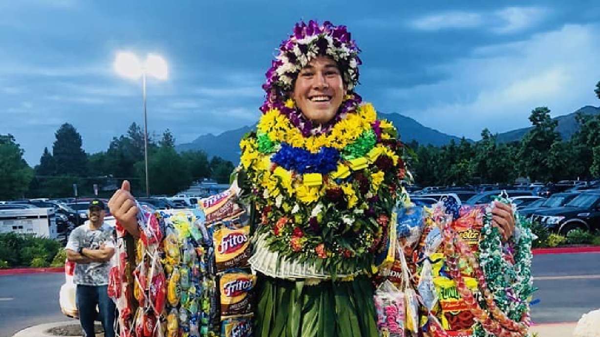 Finehafo’ou Malohifo'ou is poses after his graduation in 2018. He was not allowed to wear a single lei or his ta'ovala cloth to represent his Tongan heritage while receiving his diploma from Westlake High School.
