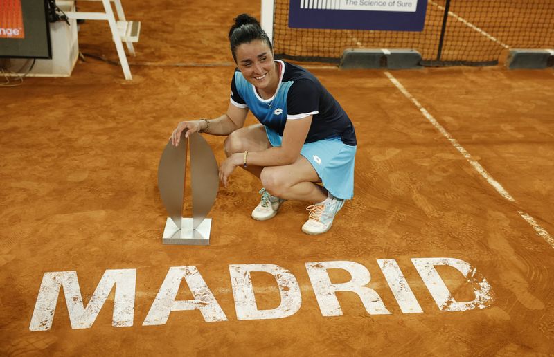 Tennis -  WTA Masters 1000 - Madrid Open - Caja Magica, Madrid, Spain - May 7, 2022 Tunisia's Ons Jabeur poses with the trophy after winning the Madrid Open