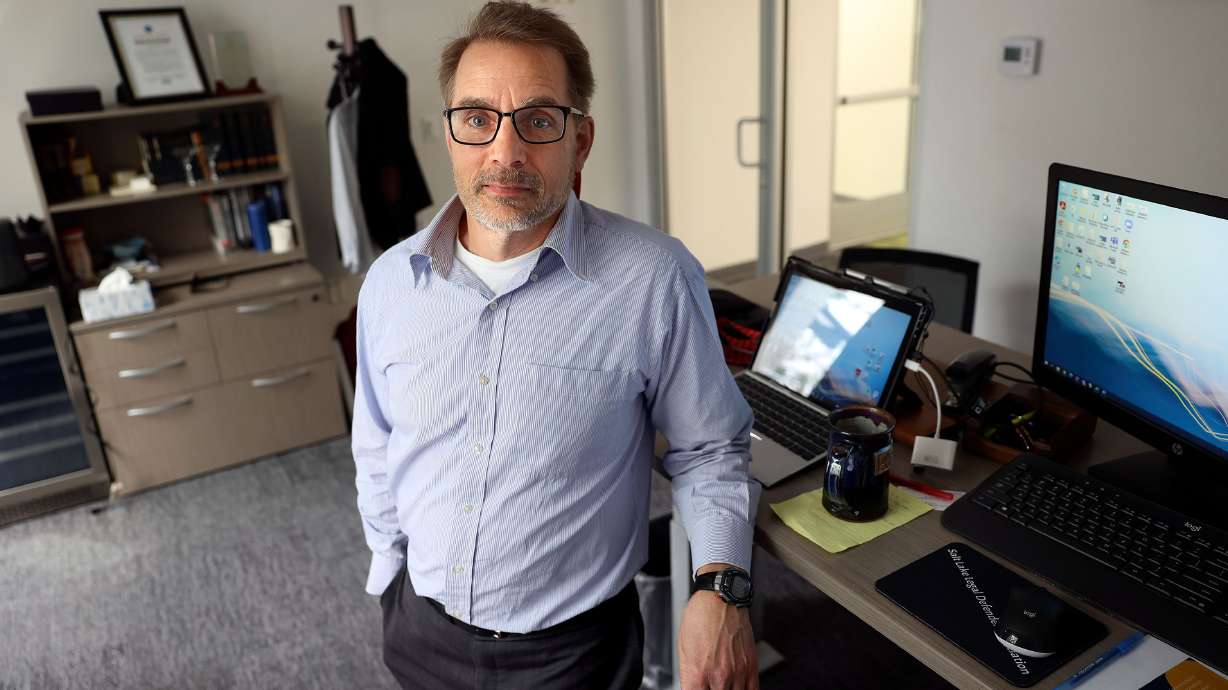 Rich Mauro, Salt Lake Legal Defender Association’s executive director, poses for a portrait at his office in Salt Lake City on April 28. The justice system in Utah is straining under the weight of an immense backlog of criminal cases, especially serious felony cases, leaving many defendants to languish in custody as additional filings continue to accumulate.