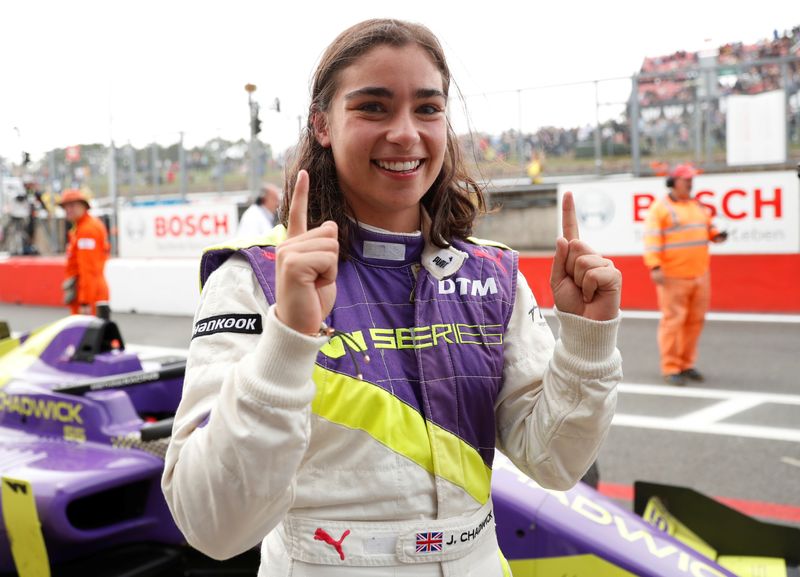 Motorsports - W Series - Brands Hatch - Brands Hatch, West Kingsdown, Britain - August 11, 2019   Jamie Chadwick of Great Britain celebrates winning the W Series championship