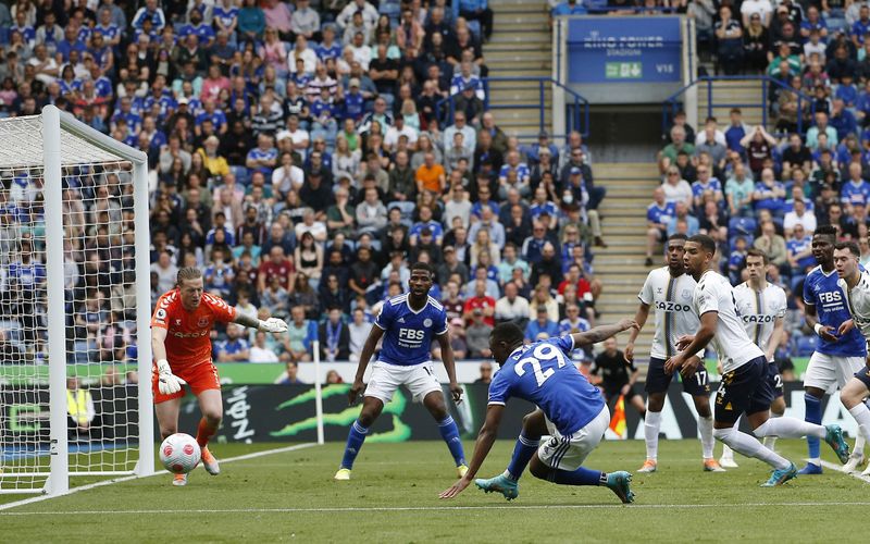 Soccer - Premier League - Leicester City v Everton - King Power Stadium, Leicester, Britain - May 8, 2022 Leicester City's Patson Daka misses an opportunity to score