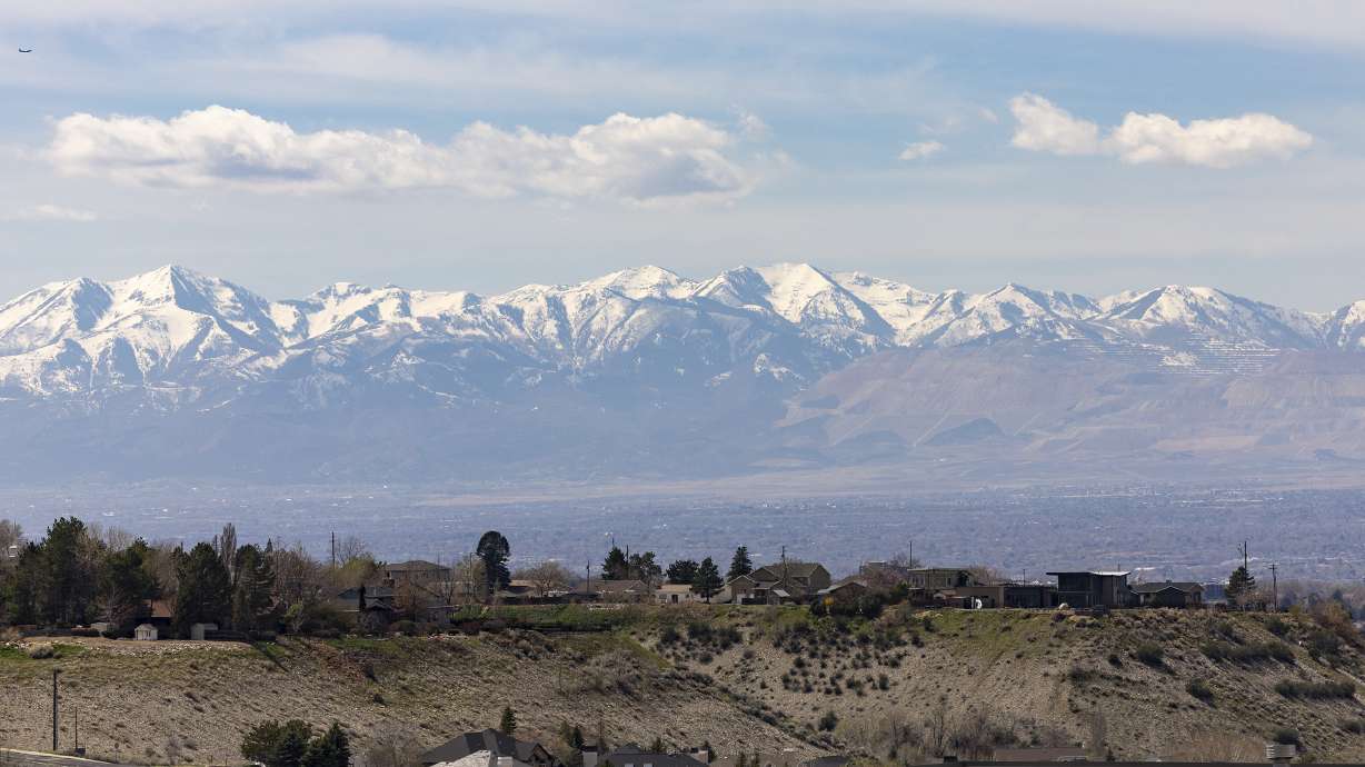 Snow remains high up on the Oquirrh Mountains on the west side of the Salt Lake Valley on April 1. Utah's snowpack ended up about 75% of normal during the 2022 water year but overall moisture in the mountains ended up close to 97% from Oct. 1, 2021, through Sept. 30.