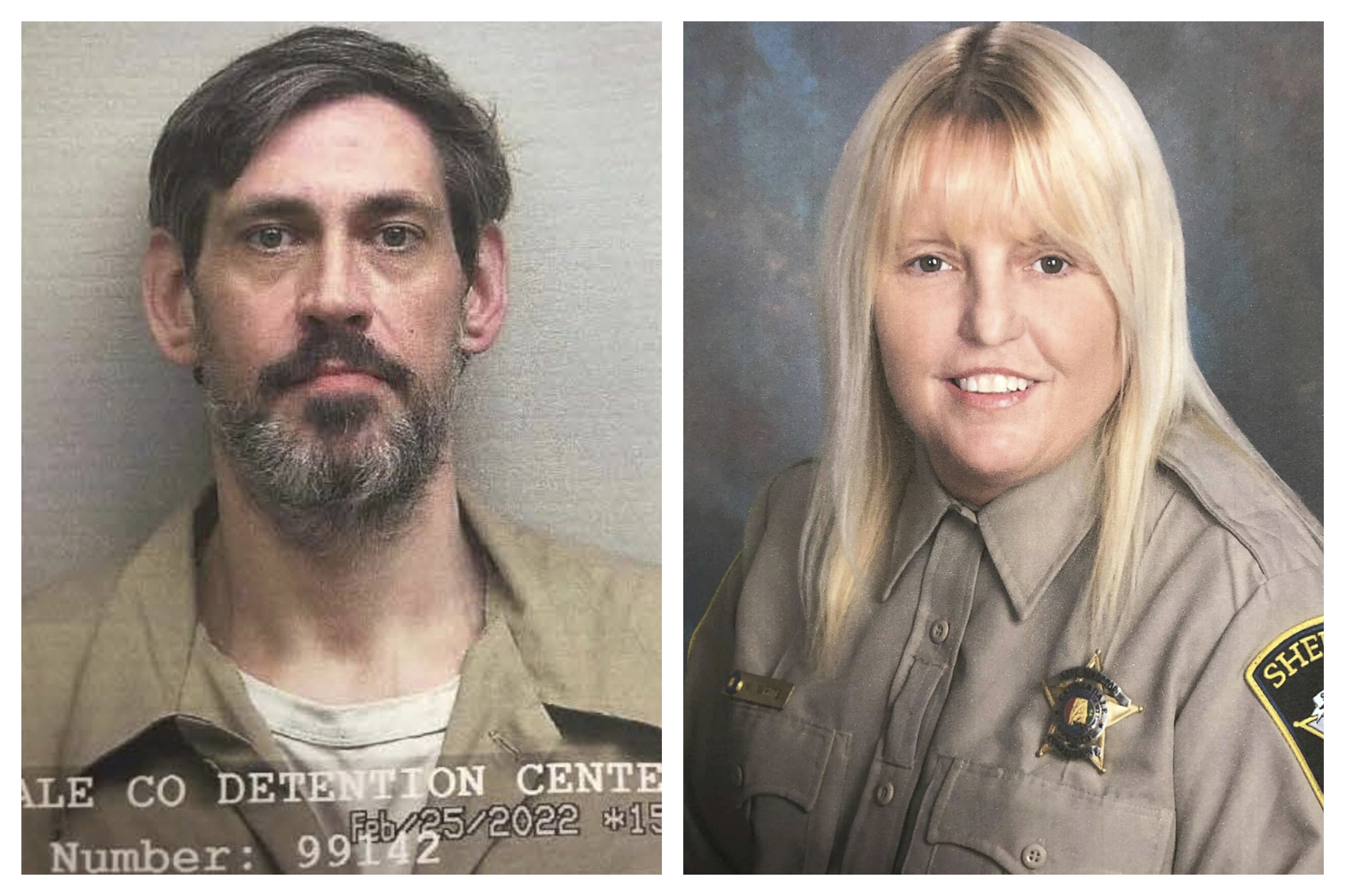This combination of photos provided by the U.S. Marshals Service and Lauderdale County Sheriff's Office in April 2022 shows Casey Cole White, left, and Assistant Director of Corrections Vicky White. Both were taken into custody in Indiana on Monday. Lauderdale County Sheriff Rick Singleton says the two fugitives were caught near Evansville, Indiana, after a car chase with U.S. Marshals. 