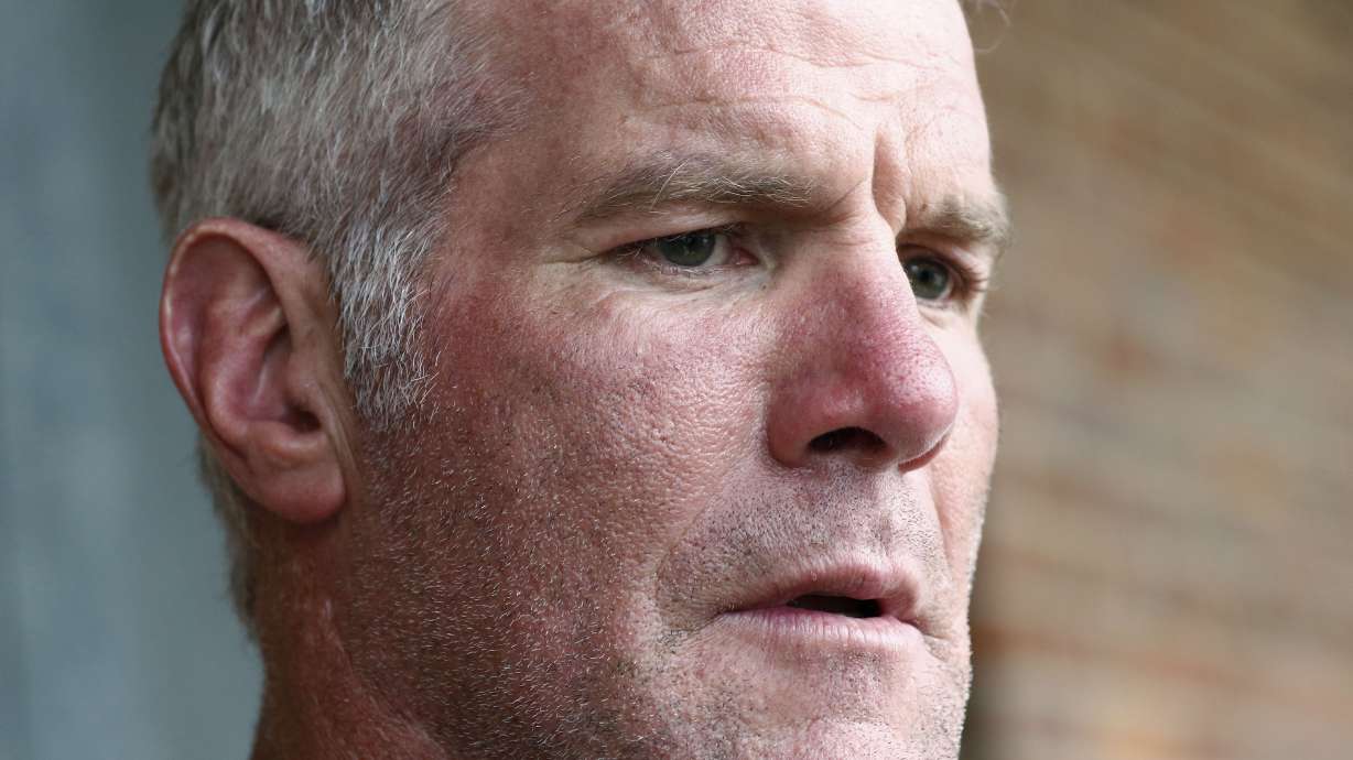 FILE - Former NFL quarterback Brett Favre speaks to the media in Jackson, Miss., Oct. 17, 2018. On Monday, May 9, 2022, the Mississippi Department of Human Services sued Favre, three former pro wrestlers and several other people and businesses to try to recover millions of misspent welfare dollars that were intended to help some of the poorest people in the U.S.