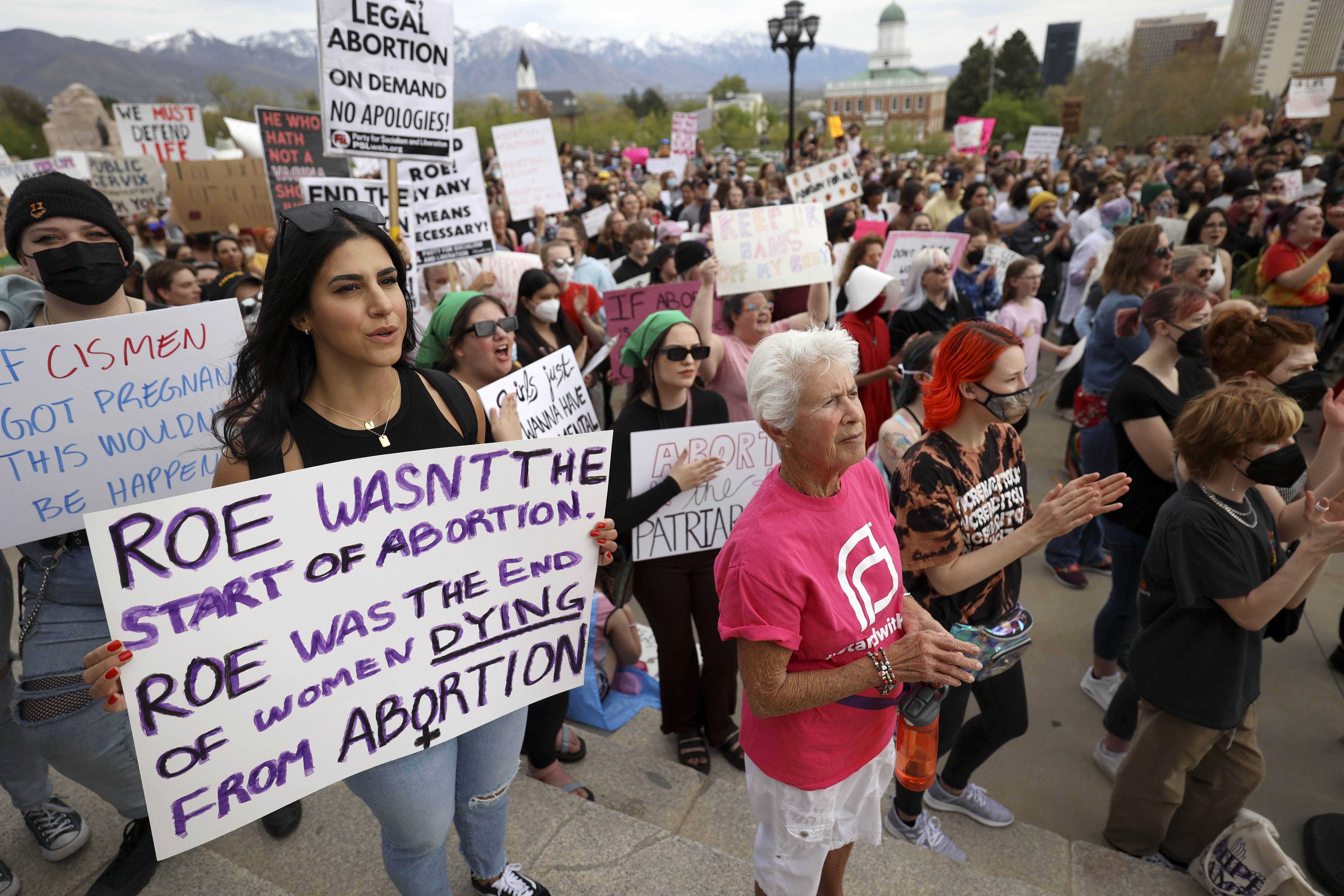 More than 1,000 protestors attend an abortion-rights rally in front of the Capitol in Salt Lake City on Thursday. Organizations that provide or advocate for women’s reproductive health care have been planning for years for the possibility that Roe v. Wade, the landmark Supreme Court decision that established a constitutional right to abortion, could be overturned.