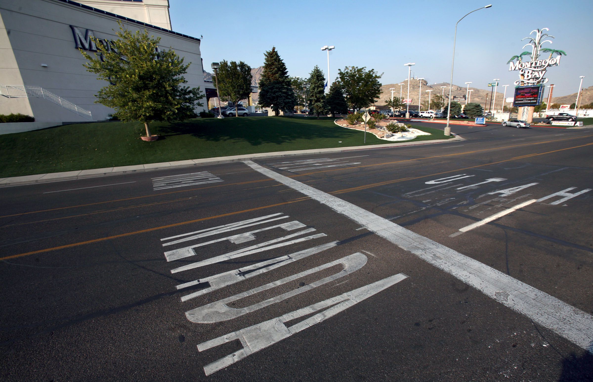 The Utah Nevada state line in West West Wendover, Nevada is pictured on Sept. 21, 2012.