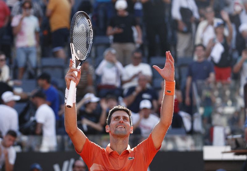 Tennis - ATP Masters 1000 - Italian Open - Foro Italico, Rome, Italy - May 10, 2022 Serbia's Novak Djokovic celebrates winning his second round match against Russia's Aslan Karatsev