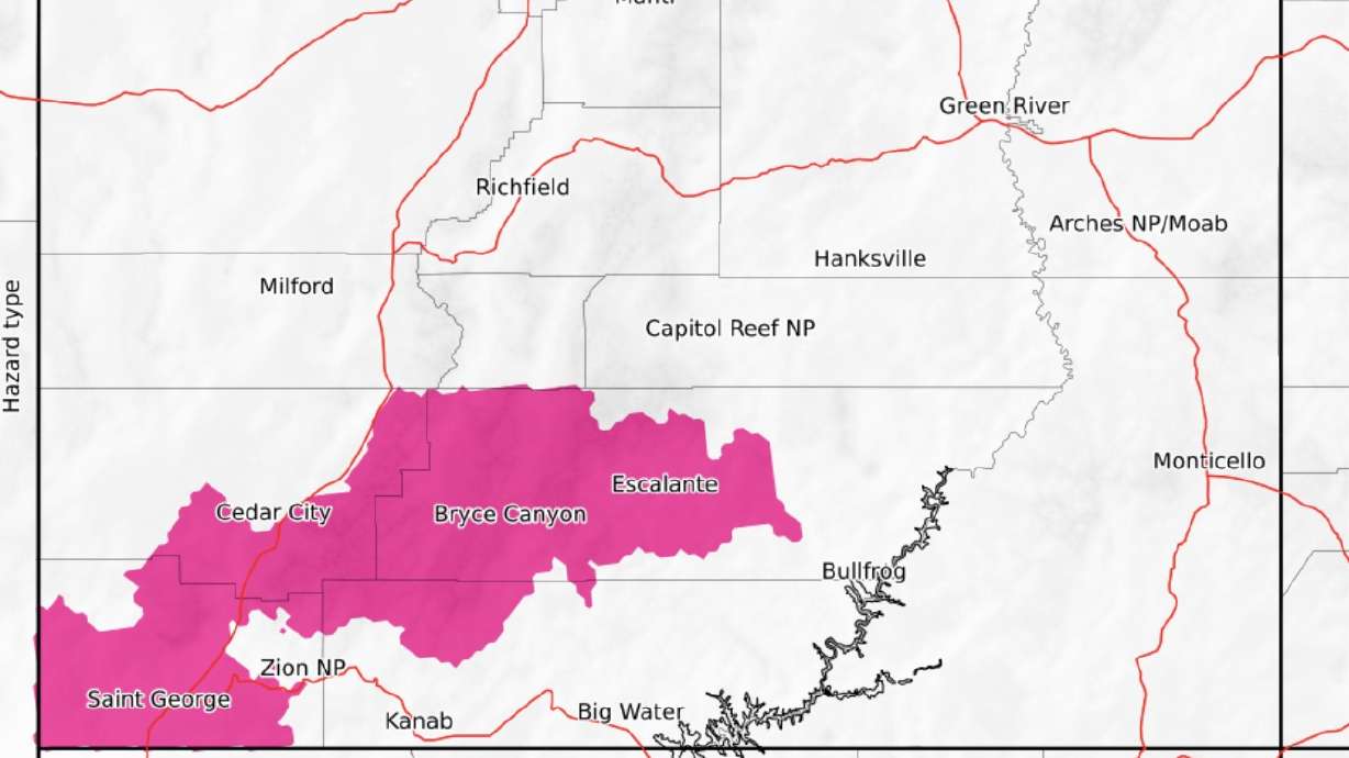 This map shows where a red flag warning goes into effect in southwest Utah Wednesday. It's the first red flag warning in Utah this year.