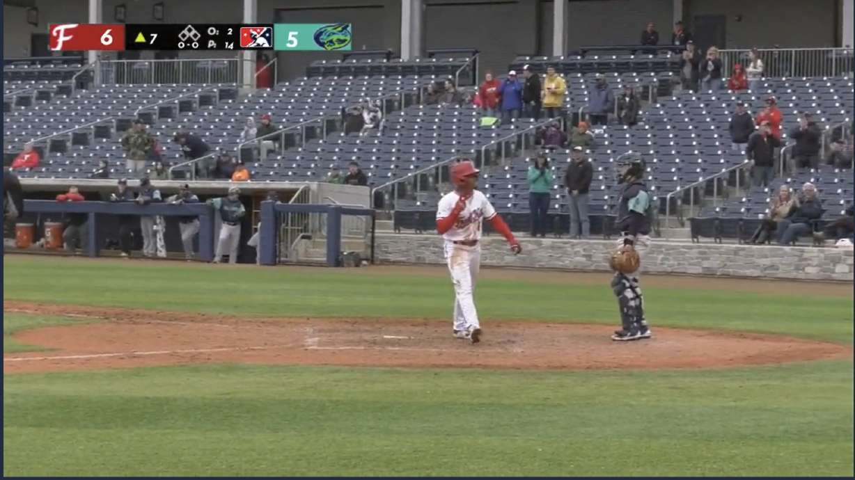 Fredericksburg Nationals batter Viandel Pena hits a home run in what would be the game-winning run.