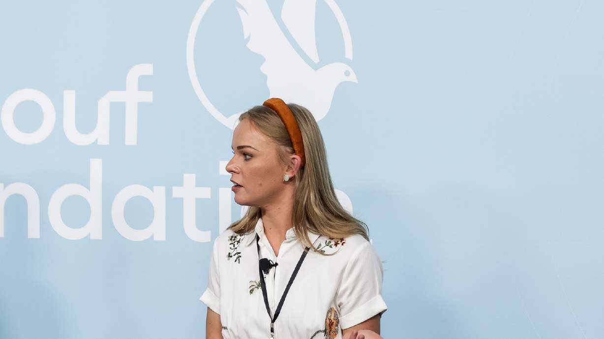 Coco Berthmann describes how she was a victim of human trafficking during a panel discussion at the Human Trafficking Policy and Education Summit in Logan on April 17, 2021. She was charged Tuesday with communications fraud.