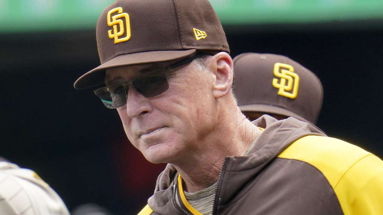 FILE - San Diego Padres manager Bob Melvin stands in the dugout during the first inning of a baseball game against the Pittsburgh Pirates in Pittsburgh, May 1, 2022. Melvin says he'll have prostate surgery on Wednesday, May 11, 2022, and hopes he misses only part of a forthcoming road trip. He doesn't think he has cancer "but they won't know until they get in there."