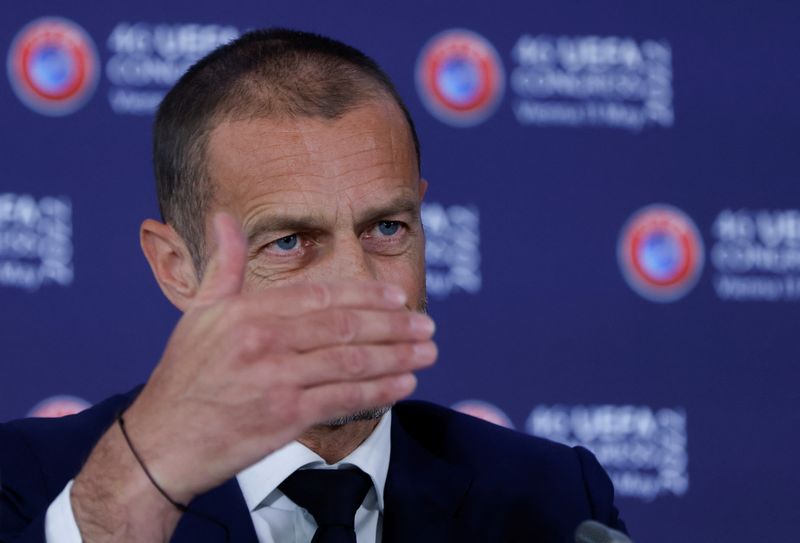 UEFA President Aleksander Ceferin attends a news conference during the 46th UEFA congress in Vienna, Austria, May 11, 2022.