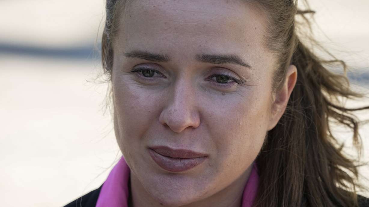 Ukrainian tennis player Elena Svitolina speaks during an interview with The Associated Press in Paris, Wednesday, May 11, 2022. In an emotional interview with The Associated Press Ukrainian tennis player Elena Svitolina saying Russian and Belorussian players should speak up about whether they are against the war and Russia's invasion of Ukraine, and no longer stay silent.