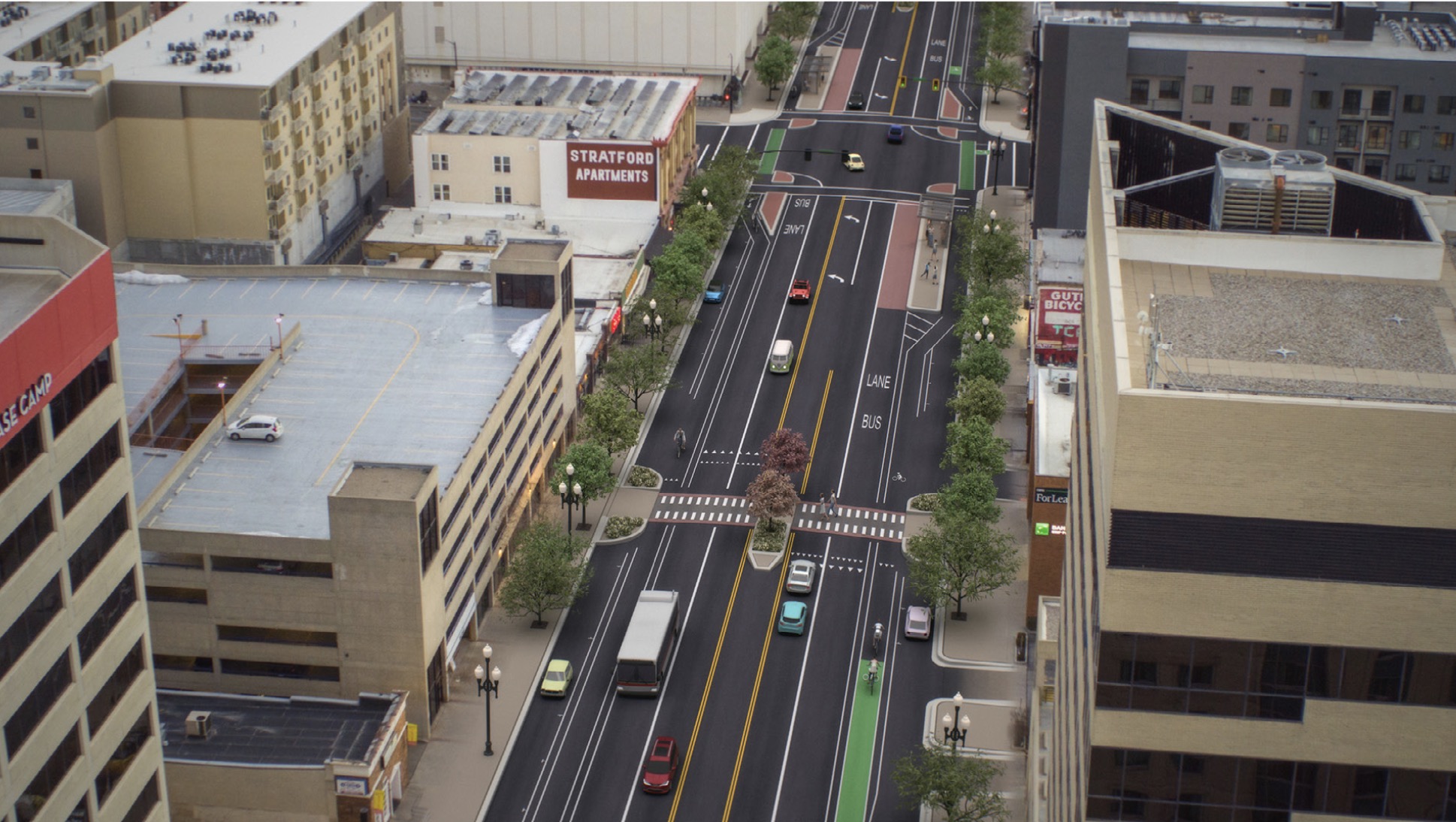 A rendering of 200 South toward 200 East after construction that began Monday. The construction is projected to wrap up in October.