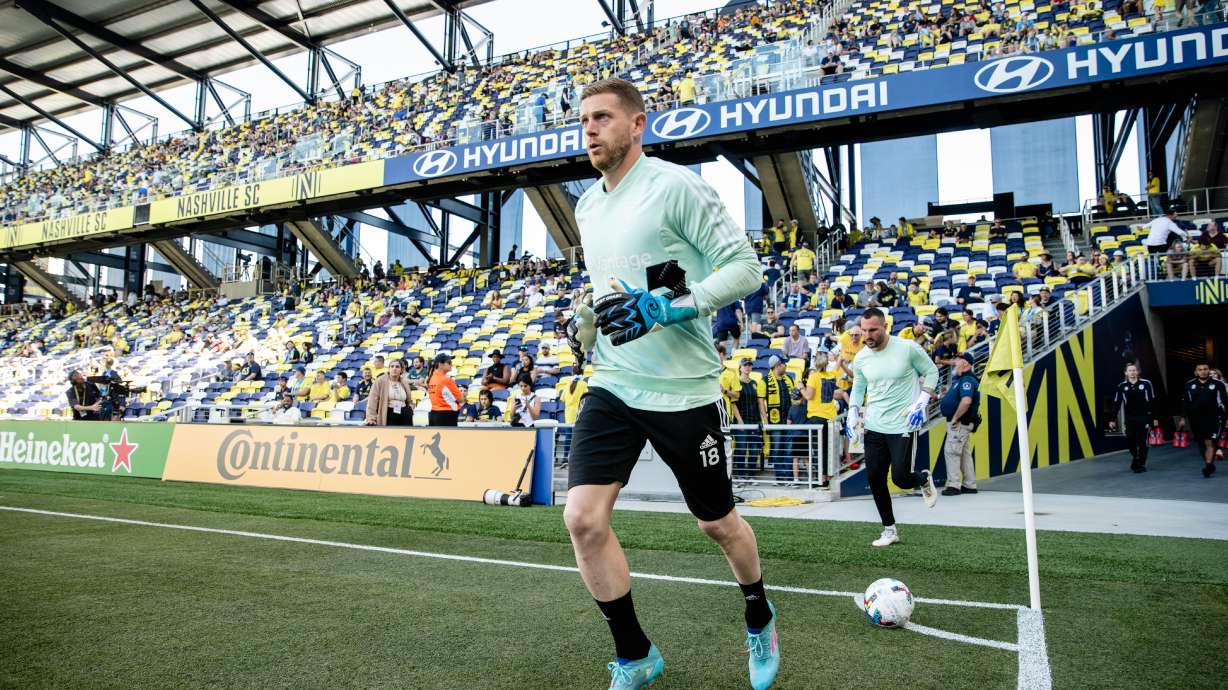 Zac MacMath enters GEODIS Park before the match against Nashville SC on May 8.
