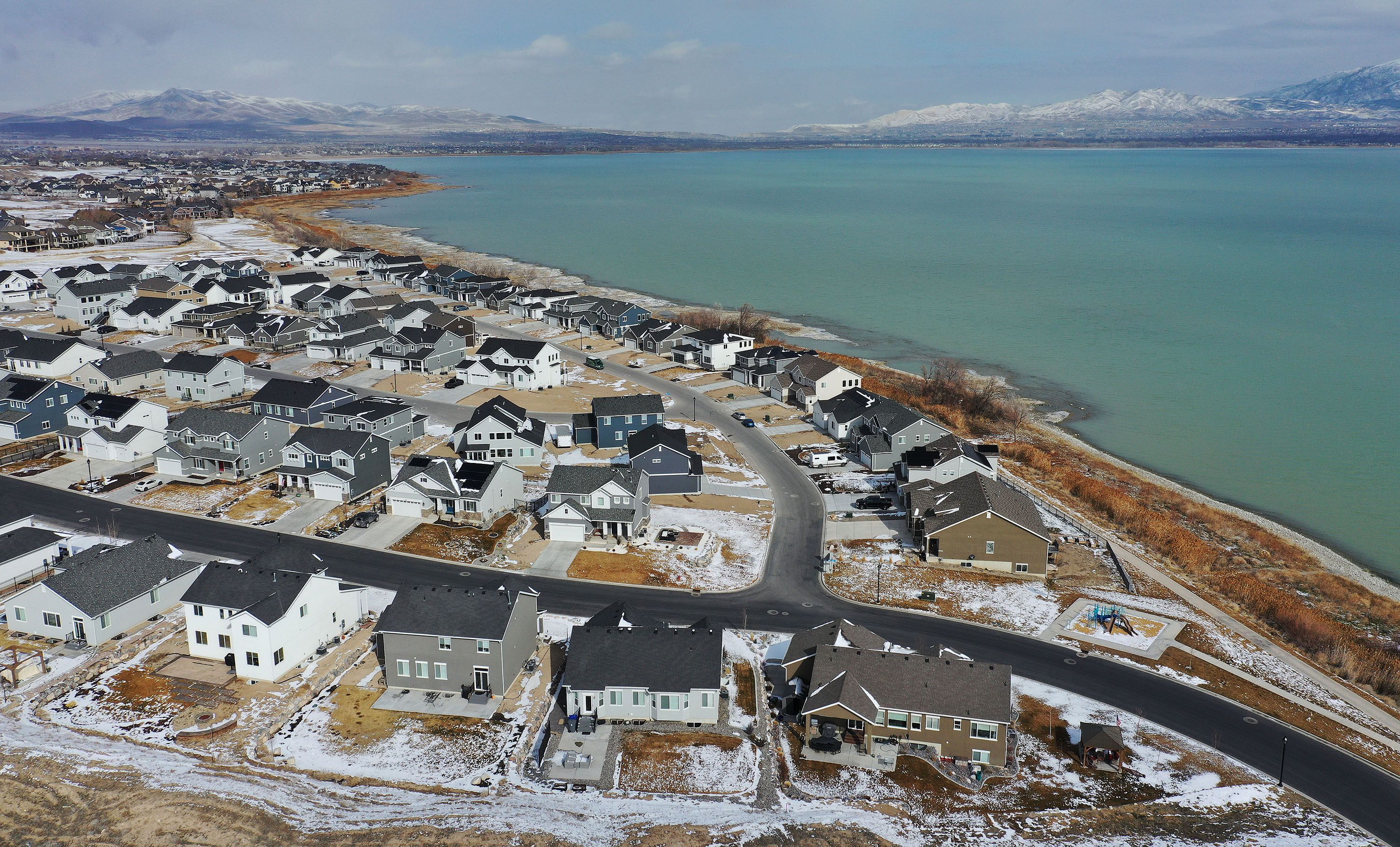 Homes on the shore of Utah Lake in Saratoga Springs are pictured on Feb. 25. The inventory-starved U.S. housing market may be poised for a rebound, new data shows.