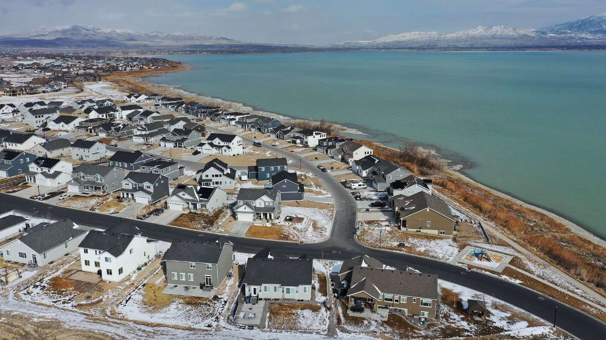 Homes on the shore of Utah Lake in Saratoga Springs are pictured on Feb. 25. The inventory-starved U.S. housing market may be poised for a rebound, new data shows.