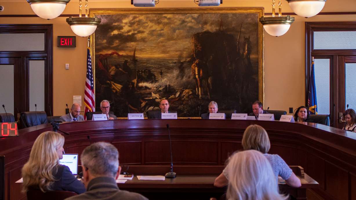 The Utah Inland Port Authority board listens to public comment during a meeting at the state Capitol Wednesday. The members of the board were sworn in during the meeting.