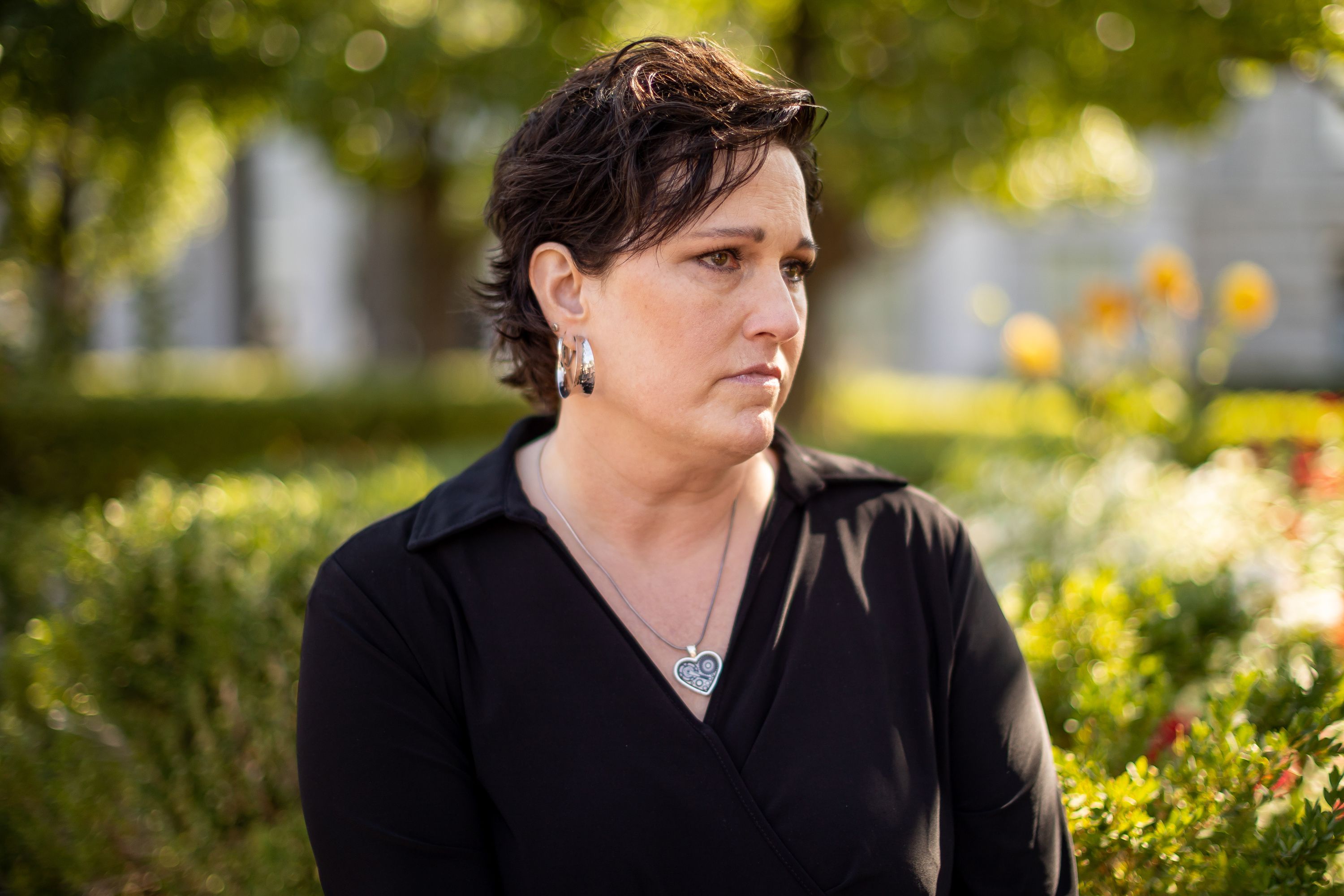 Sharon Weeks pauses while speaking about the killing of her sister and niece to journalists at the Capitol in Salt Lake City on Sept. 15, 2021. Weeks’ sister, Brenda Lafferty, and Brenda’s 15-month-old daughter, Erica, were killed by brothers Ron and Dan Lafferty, Brenda’s brothers-in-law, in 1984.
