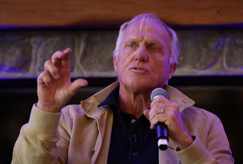 FILE PHOTO: Golf - Inaugural LIV Golf Invitational Photocall - Centurion Club, St Albans, Britain - May 11, 2022 Chief executive of LIV Golf Investments Greg Norman during a press conference Action Images via Reuters/Paul Childs/File Photo