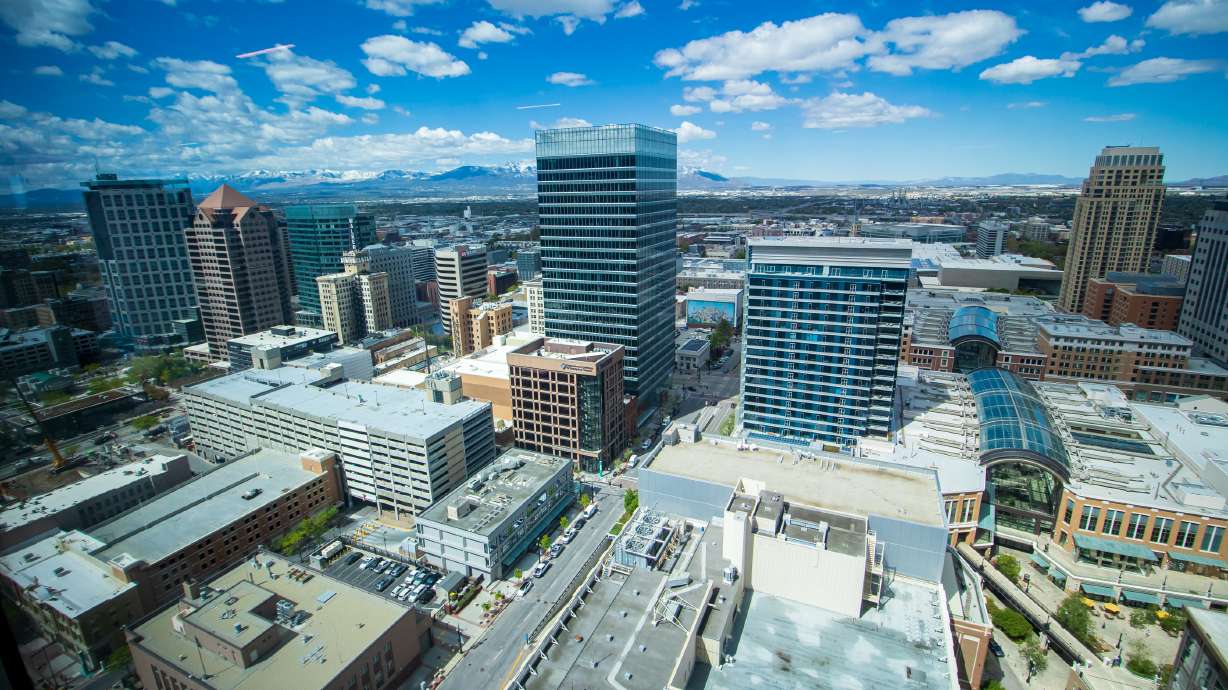 A view of downtown Salt Lake City from the 23rd floor of the newly-constructed 95 State building. There are 11 new buildings under construction in the downtown area this year.
