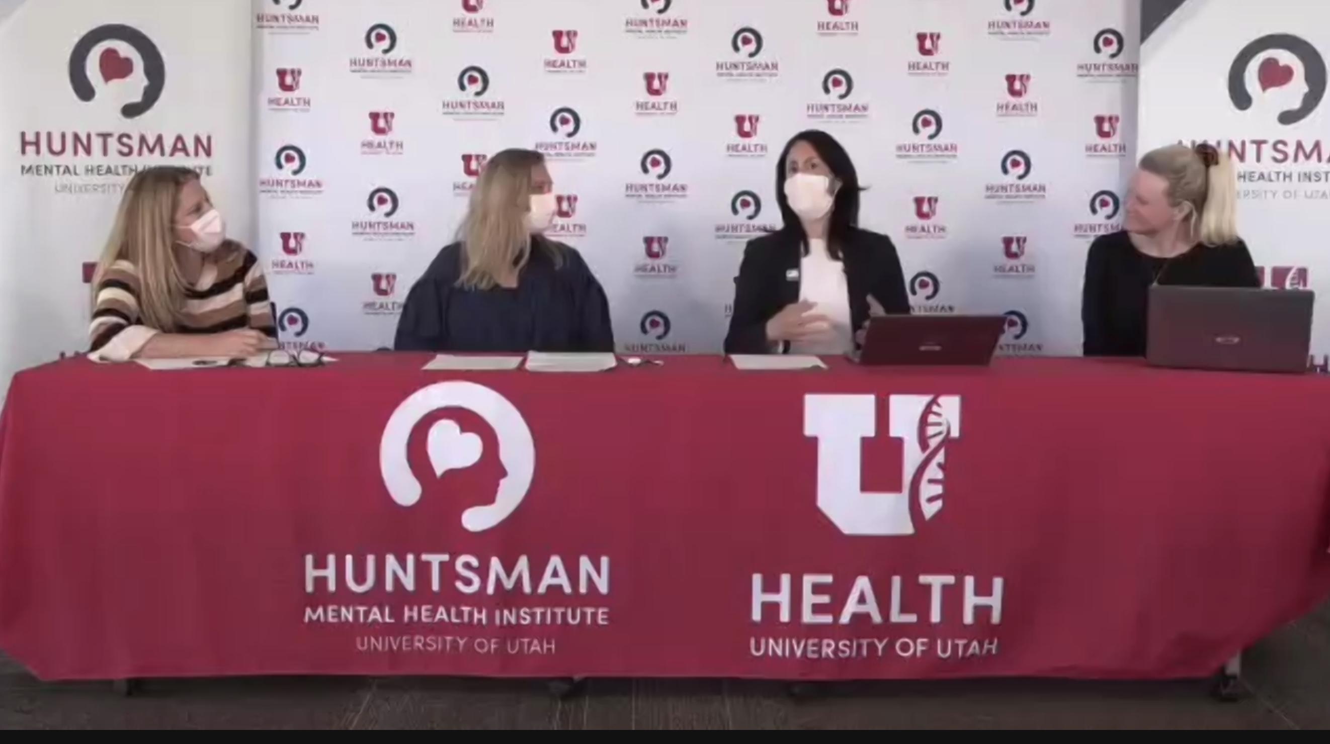 A panel from the Huntsman Mental Health Institute speaks to parents about mental health treatments and prevention for their children on Thursday.