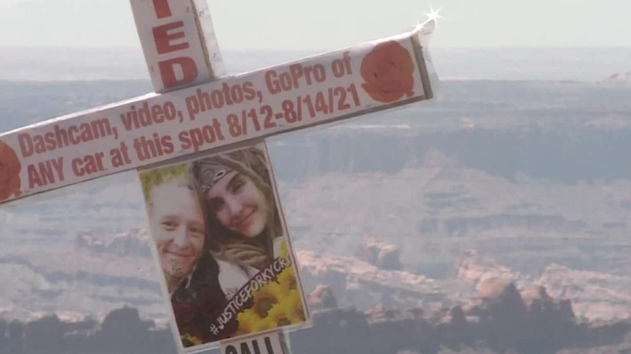 A memorial for Kylen Schulte and Crystal Turner sits near the site of their deaths. The man who killed the women in the La Sal Mountains in 2021 had shown problems with anger management and had extreme racist views, police said Thursday.