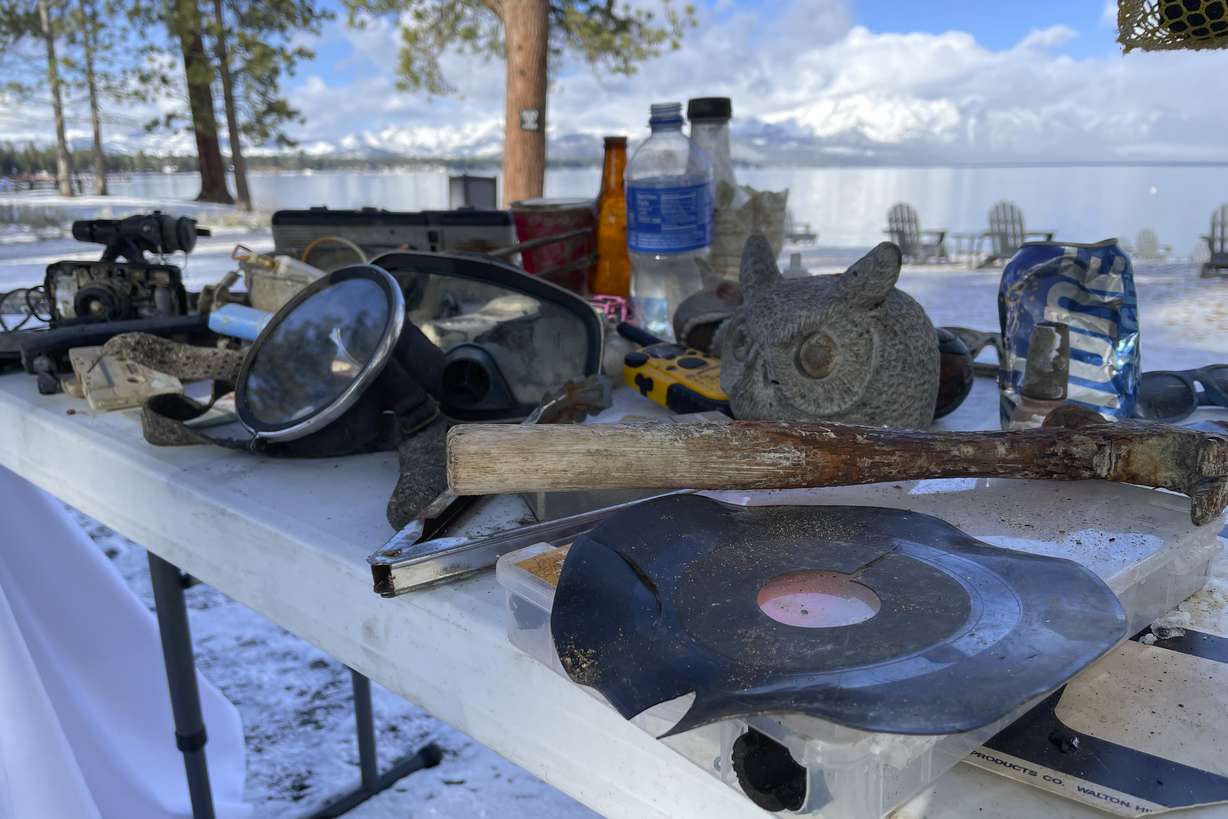 Debris and garbage collected during the yearlong Lake Tahoe cleanup is displayed in Stateline, Nev., Tuesday.