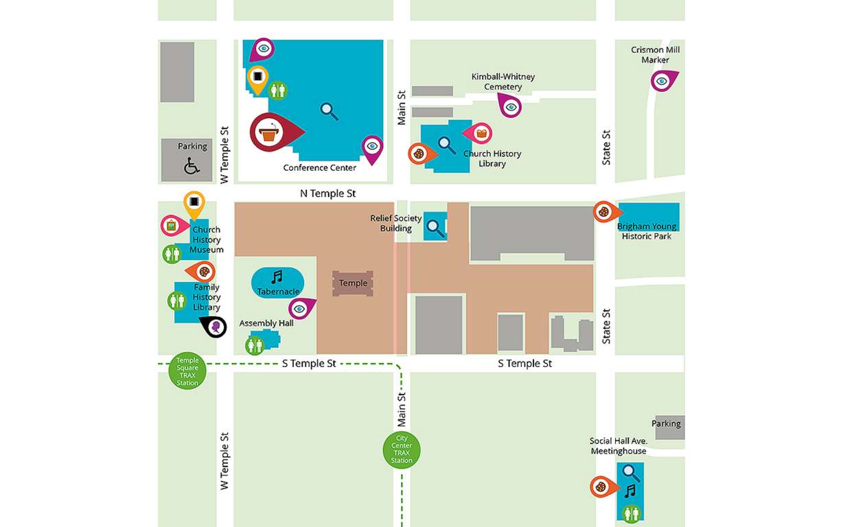 Young adults are invited to the Conference Center for a live broadcast on Sunday. This map shows available activities before and after the event.
