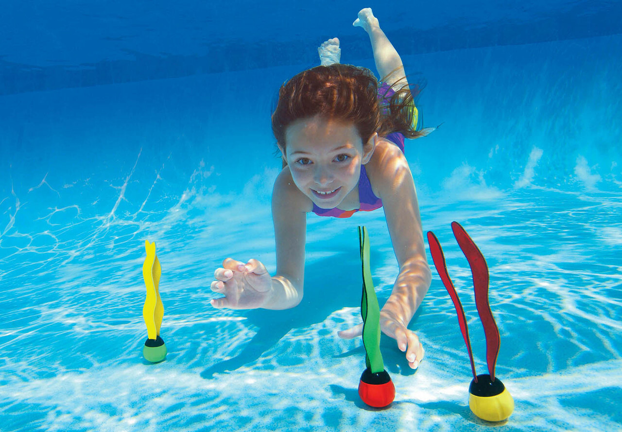 There's nothing fancy about these Intex underwater diving pool balls, but they're a blast for young kids,