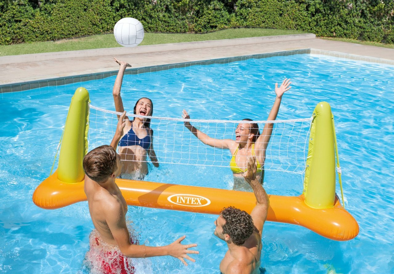 The Intex inflatable pool volleyball set is simple to set up and makes it possible to turn a basic day at the pool into a fun group activity.