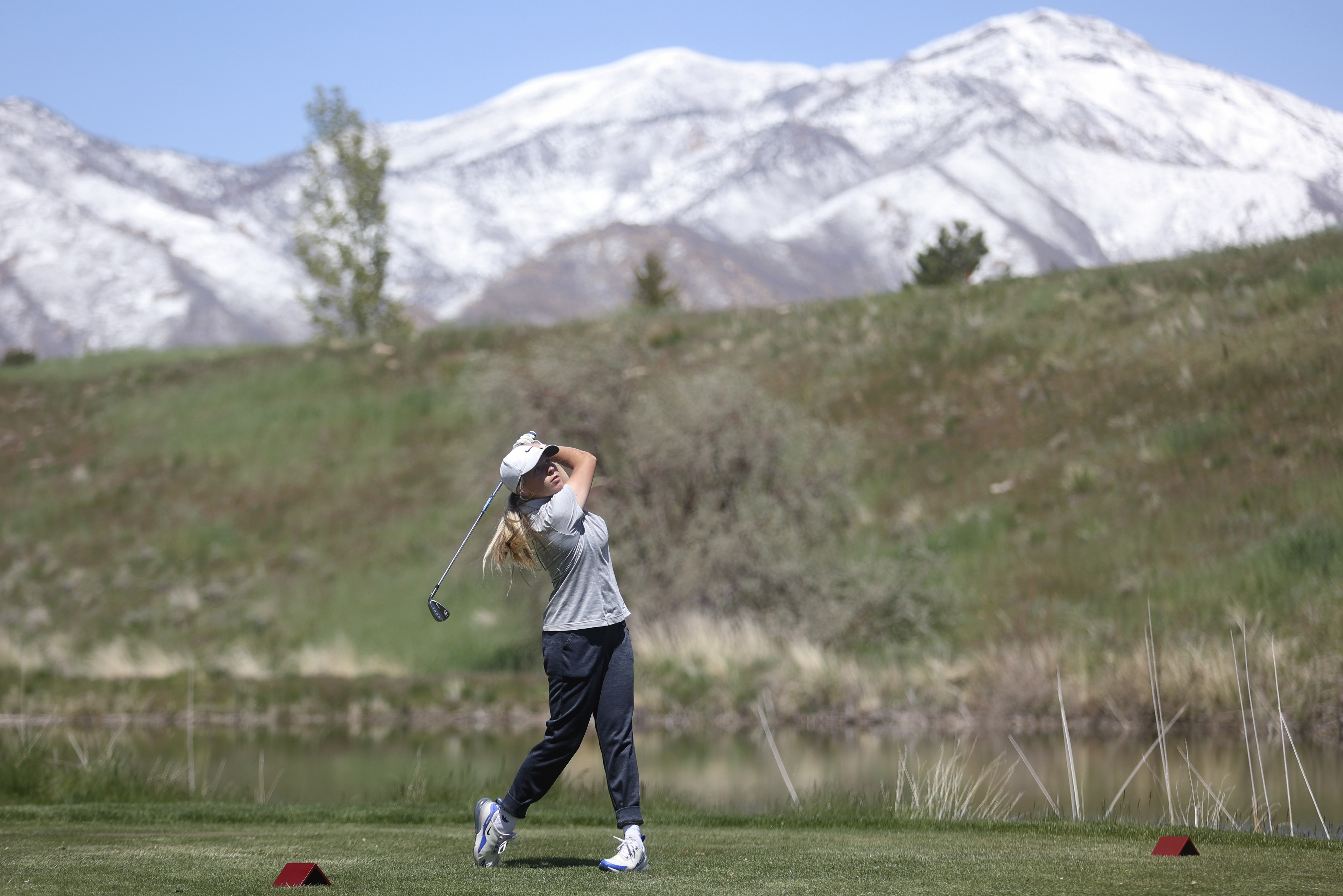 Richfield’s Becca Poulsen competes in the second round of the 3A girls golf state tournament at Oquirrh Hills Golf Course in Tooele, on Thursday, May 12, 2022. Poulsen finished second.
