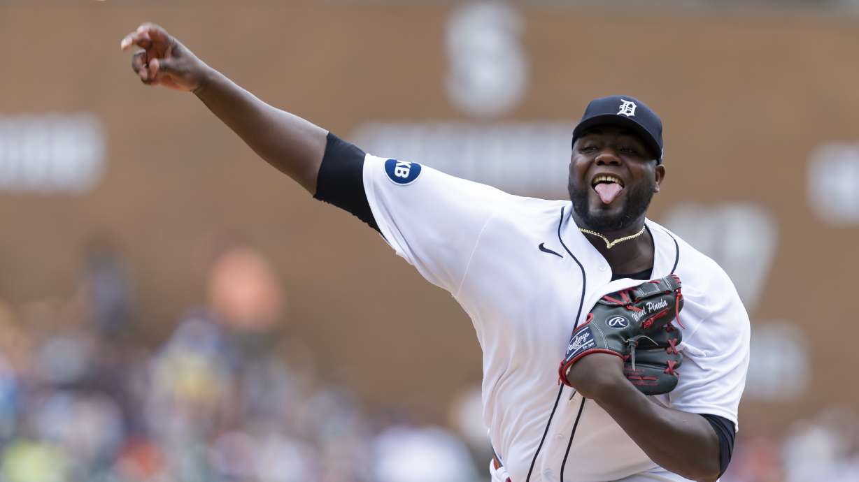 Detroit Tigers' Michael Pineda pitches against the Baltimore Orioles during the first inning of a baseball game in Detroit, Saturday, May 14, 2022.