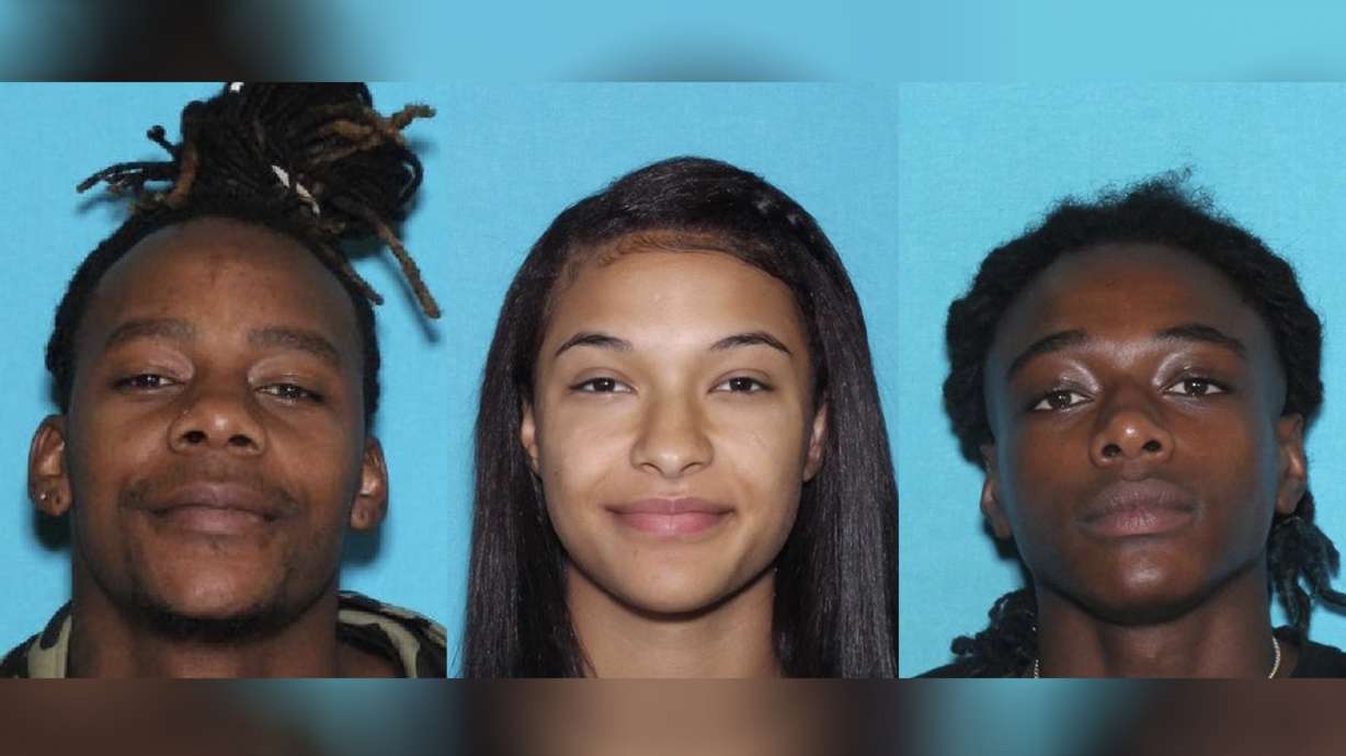 South Salt Lake police are looking for (from left) Terell Dayshawn Jones, 30, Mckennalyn Elizabeth Cummins, 24, and Stafon Dshawn Coleman, 21, in connection with a fatal shooting at a grocery store parking lot on May 9.