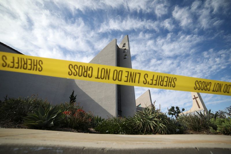 The Geneva Presbyterian Church is seen after a deadly shooting, in Laguna Woods, California, Sunday. The Las Vegas man accused of gunning down six people at a Taiwanese-American church luncheon in California on Sunday was licensed to work as a security guard who carries a gun, state records in Nevada show.