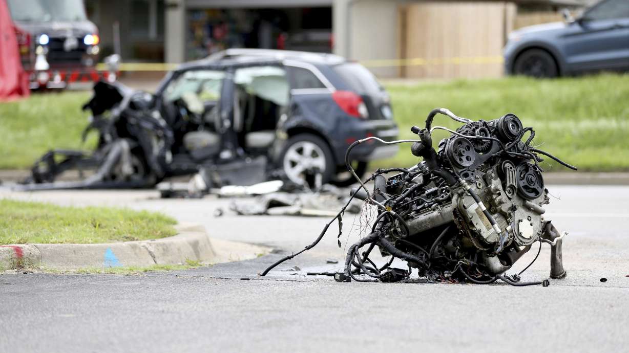 The scene of a fatal car crash, June 2, 2021, in Tulsa, Okla. Nearly 43,000 people were killed on U.S. roads last year, the highest number in 16 years as Americans returned to the highways after the pandemic forced many to stay at home.