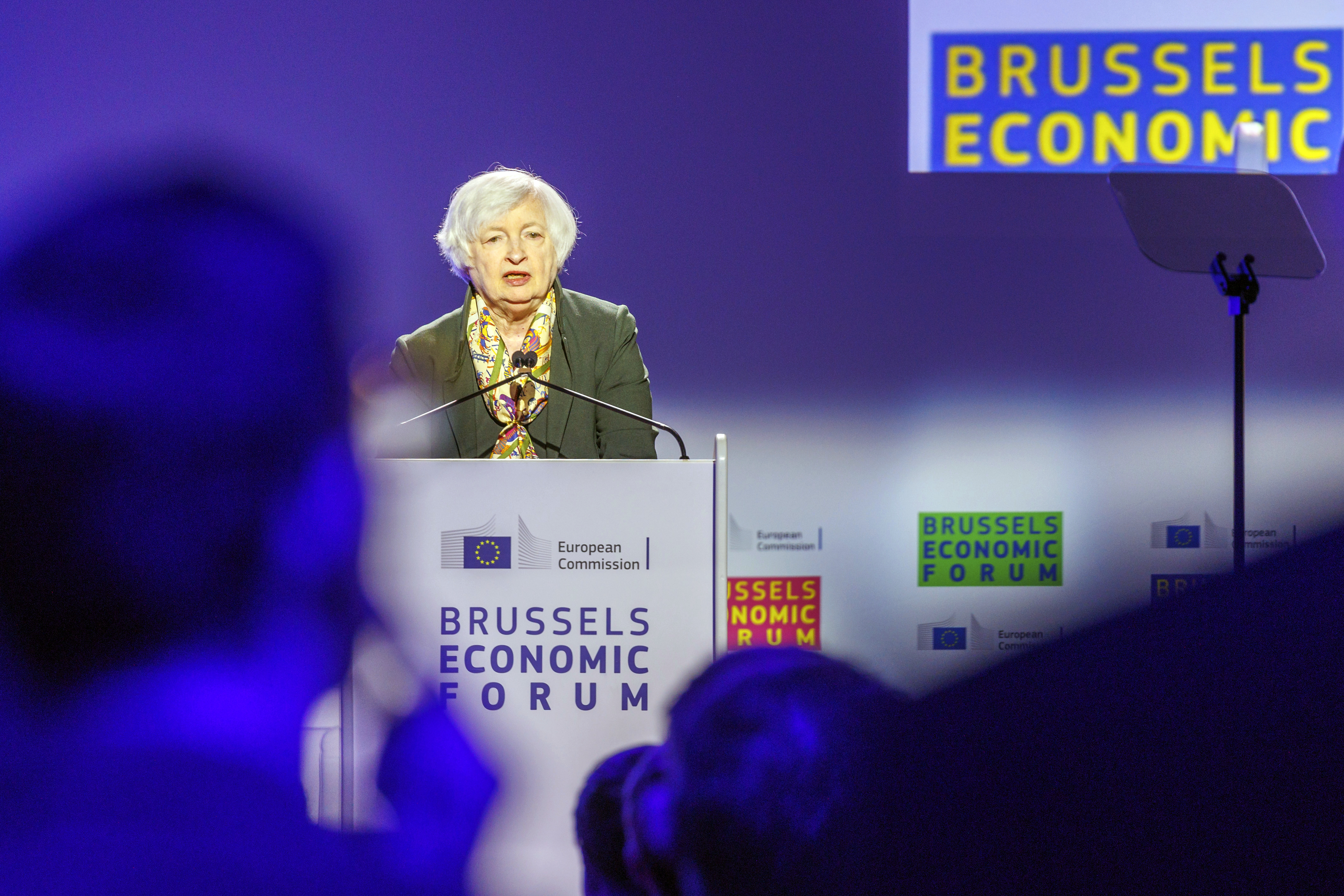 United States Treasury Secretary Janet Yellen delivers the Tommaso Padoa Schioppa Lecture at the Brussels Economic Forum 2022 in Brussels, Tuesday. Yellen focused on the way forward for the global economy in the wake of Russia's brutal war against Ukraine, and discussed the unmet challenges that would benefit from multilateral cooperation in the years ahead.