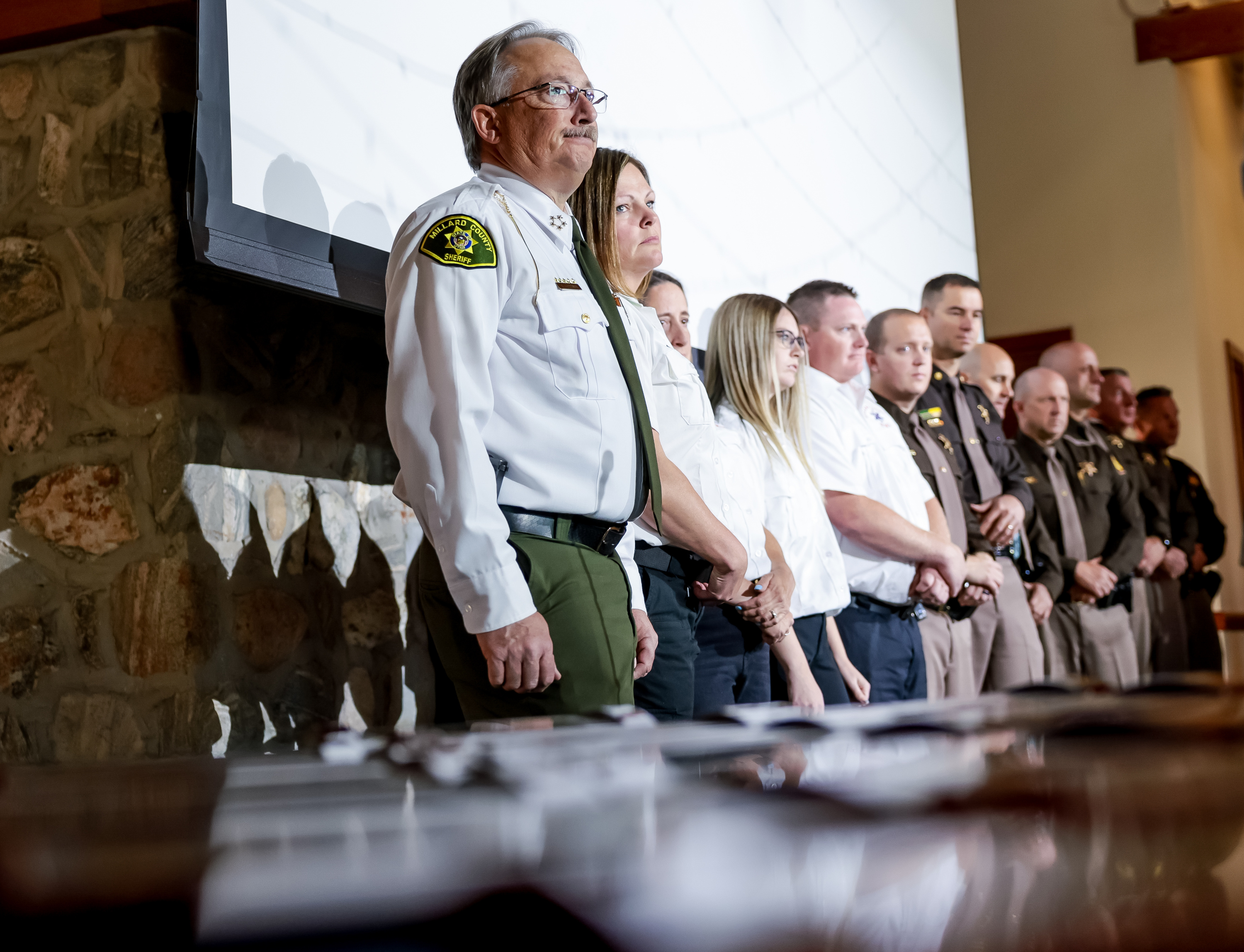 Millard County Sheriff Richard Jacobson, left, is among honorees from Millard County EMS, Beaver Ambulance Service, Richfield Department of Public Safety, Utah Highway Patrol and other agencies awarded for outstanding performance in a rural emergency medical incident at an annual service honoring first responders at This is the Place Heritage Park in Salt Lake City on Wednesday.