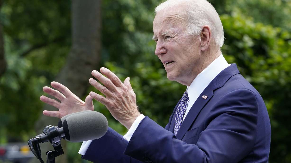 President Joe Biden speaks in the Rose Garden of the White House in Washington, Tuesday. Biden departs Thursday on a six-day trip to South Korea and Japan that aims to build rapport with the Asian nations’ leaders.