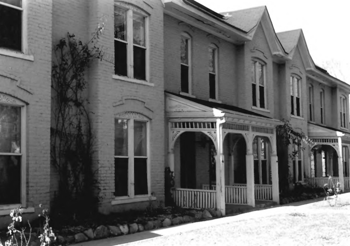 A photo of a row of old homes on Park Street within the Salt Lake City East Side Historic District taken in the 1990s.