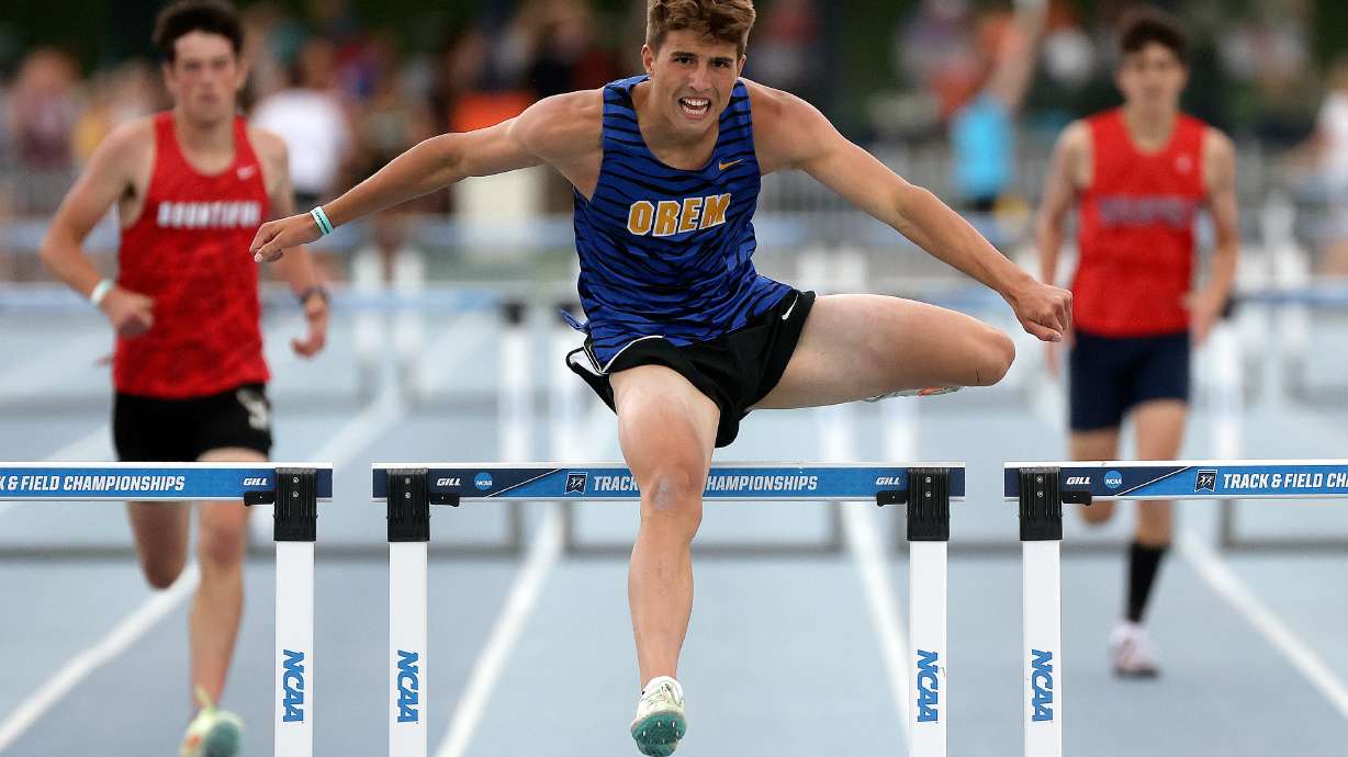 Athletes compete in the 5A track state championships at the Clarence F. Robison Outdoor Track and Field in Provo, on Thursday, May 19, 2022.